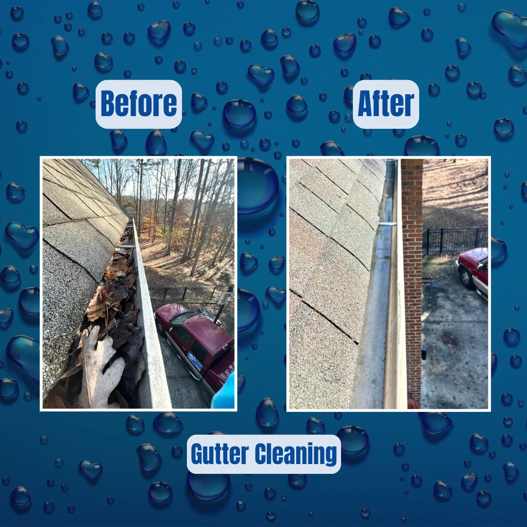 Before and after gutter cleaning
