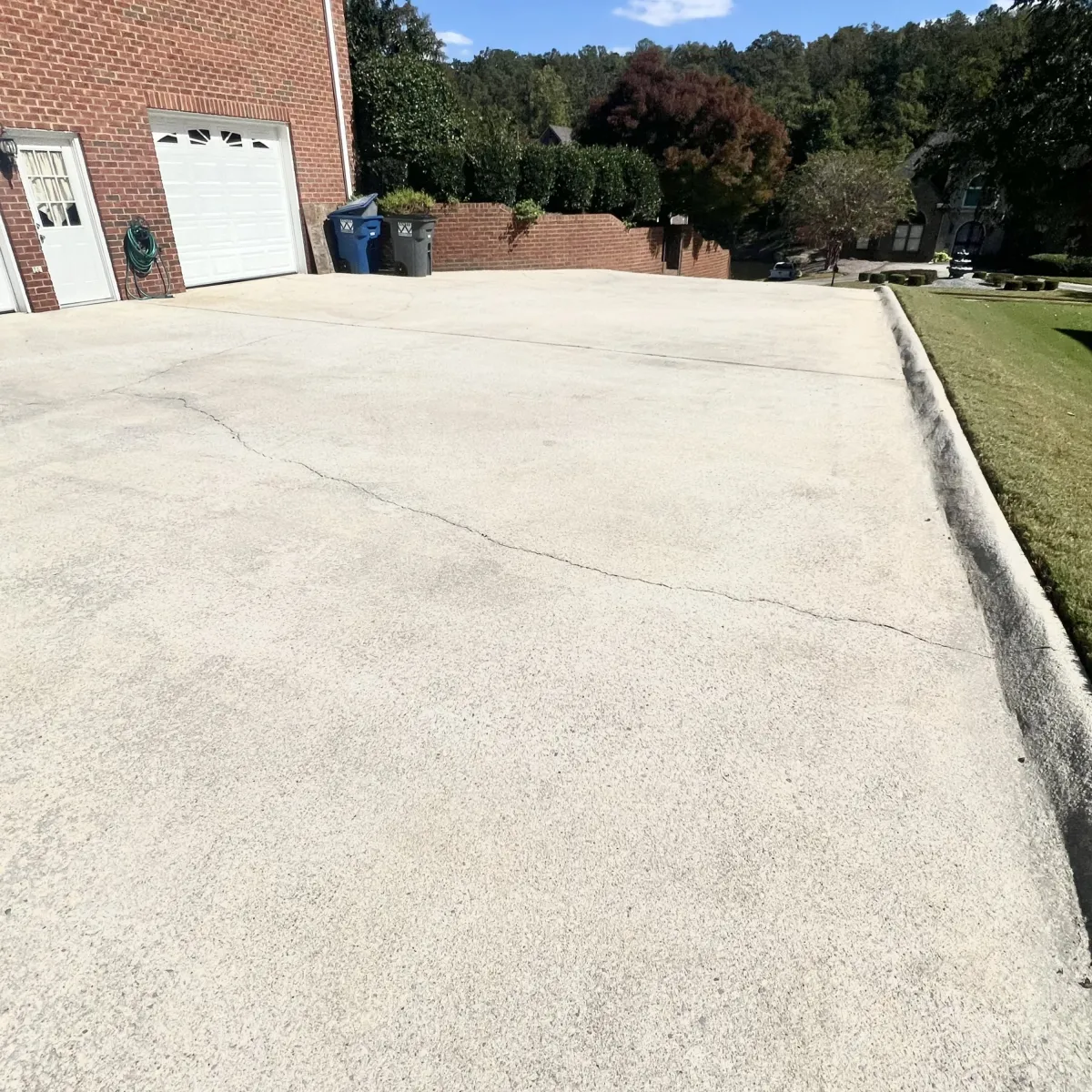 Freshly cleaned concrete driveway